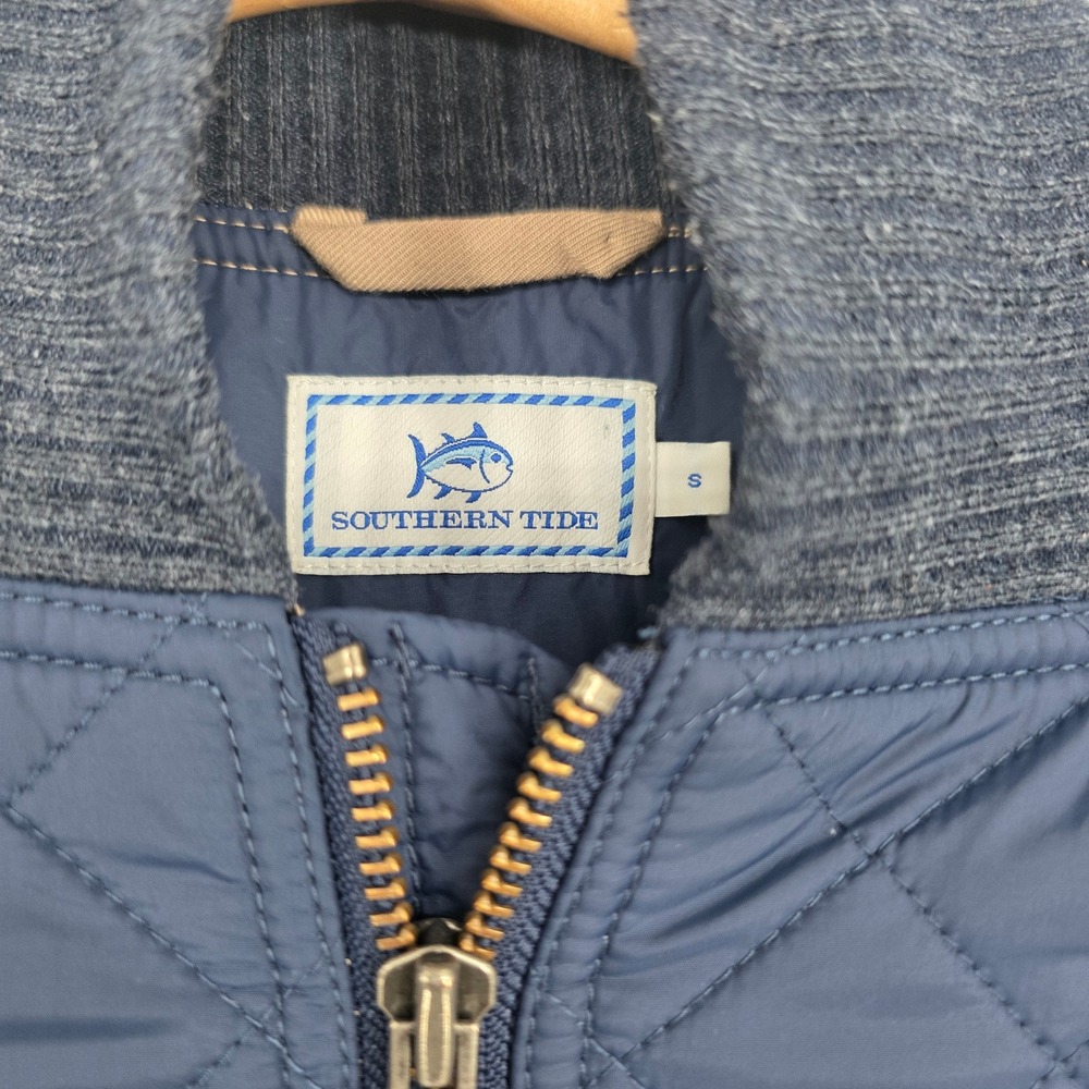 Southern Tide Mens Quilted Bomber Jacket Navy Blue Full Zip Small - Picture 2 of 10